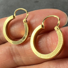 Load image into Gallery viewer, Vintage French 18 Karat Yellow Gold Lever Back Ridged Hoop Earrings
