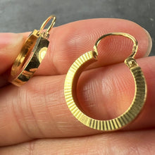 Load image into Gallery viewer, Vintage French 18 Karat Yellow Gold Lever Back Ridged Hoop Earrings

