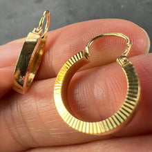 Load image into Gallery viewer, Vintage French 18 Karat Yellow Gold Lever Back Ridged Hoop Earrings
