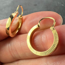 Load image into Gallery viewer, Vintage French 18 Karat Yellow Gold Lever Back Ridged Hoop Earrings
