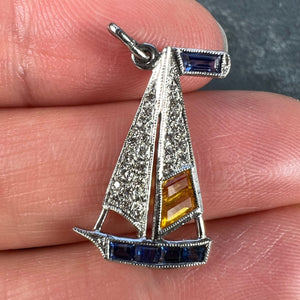 Art Deco Yacht Sailboat Platinum Diamond Sapphire Citrine Charm Pendant