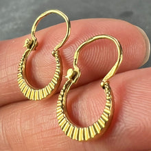 Load image into Gallery viewer, Vintage French 18 Karat Yellow Gold Lever Back Ridged Hoop Earrings
