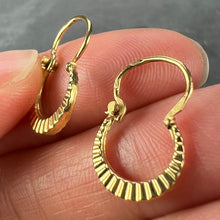 Load image into Gallery viewer, Vintage French 18 Karat Yellow Gold Lever Back Ridged Hoop Earrings
