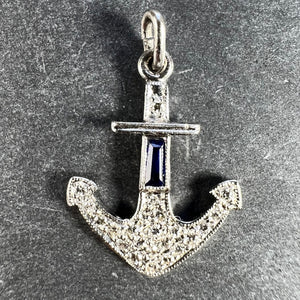 Art Deco Platinum Diamond Sapphire Anchor Charm Pendant