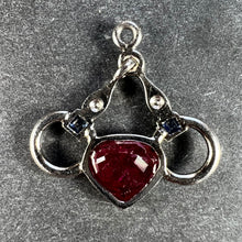 Load image into Gallery viewer, Art Deco Love Heart Snaffle Bit Platinum Diamond Sapphire Ruby Charm Pendant
