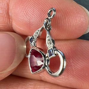 Art Deco Love Heart Snaffle Bit Platinum Diamond Sapphire Ruby Charm Pendant