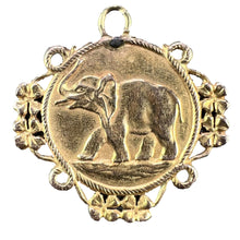 Load image into Gallery viewer, French Good Luck Elephant Four Leaf Clover 18K Yellow Gold Lucky Charm Pendant
