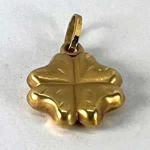 Vintage Puffy Shamrock Lucky Four-Leaved Clover 18K Yellow Gold Charm Pendant
