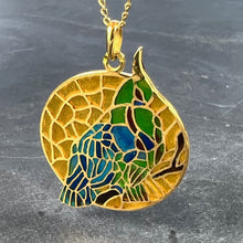 Load image into Gallery viewer, French Bird Plique A Jour Enamel 18K Yellow Gold Pendant Medal
