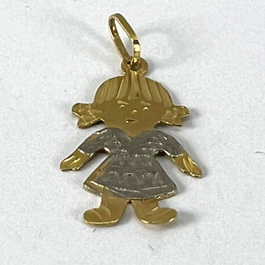 Vintage Girl Doll 18K Yellow White Gold Charm Pendant