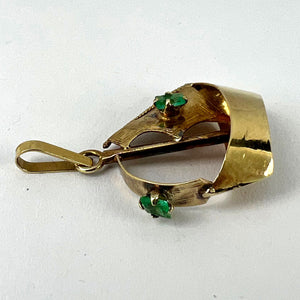 Vintage 18K Yellow Gold Sailing Yacht Boat Emerald Charm Pendant