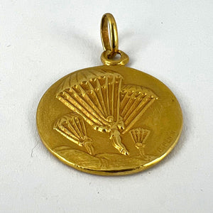 French Saint Michael Dragon Parachute Regiment 18K Yellow Gold Charm Pendant