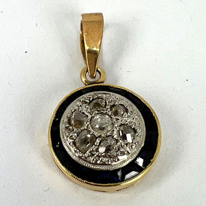 French Sapphire Diamond 18K Yellow Gold Target Charm Pendant