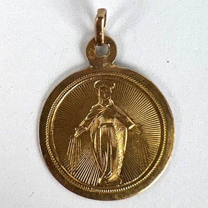 French Virgin Mary 18K Yellow Gold Charm Pendant Medal