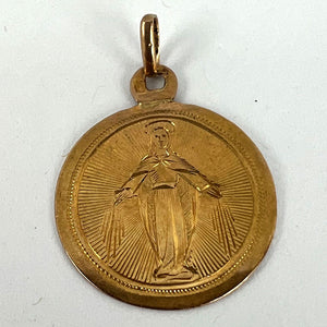 French Virgin Mary 18K Yellow Gold Charm Pendant Medal