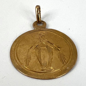 French Virgin Mary 18K Yellow Gold Charm Pendant Medal