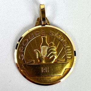 French Blood Group Type Medical 18K Yellow Gold Charm Medal Pendant