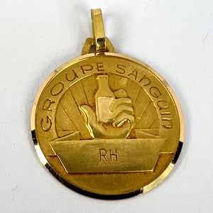 French Blood Group Type Medical 18K Yellow Gold Charm Medal Pendant