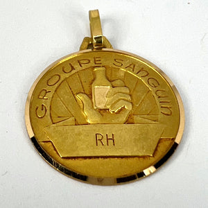 French Blood Group Type Medical 18K Yellow Gold Charm Medal Pendant