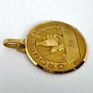 French Blood Group Type Medical 18K Yellow Gold Charm Medal Pendant