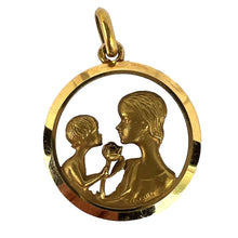 Load image into Gallery viewer, French 18K Yellow Gold Mother and Child Rose Medal Pendant
