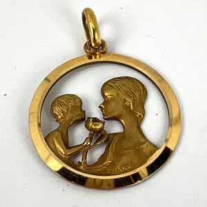 French 18K Yellow Gold Mother and Child Rose Medal Pendant