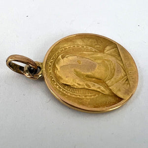 French Dropsy Virgin Mary Ave Maria 18K Yellow Gold Charm Pendant