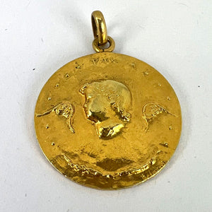 French Monnaie De Paris 18k Yellow Gold Angel of Peace Medal Pendant