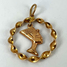 Load image into Gallery viewer, Egyptian Queen Nefertiti Bust Circle 18K Yellow Gold Charm Pendant
