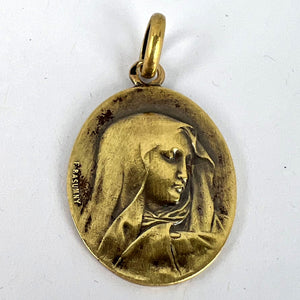 French Rasumny 18K Yellow Gold Virgin Mary Charm Pendant Medal