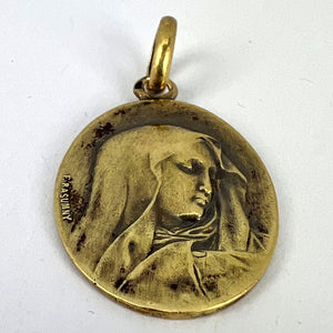 French Rasumny 18K Yellow Gold Virgin Mary Charm Pendant Medal