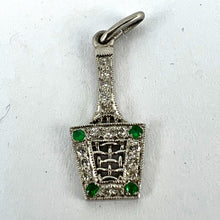 Load image into Gallery viewer, Art Deco Tennis Racket Press Platinum Diamond Emerald Charm Pendant
