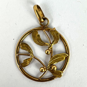 French Mistletoe Leaves and Berries Love 18K Yellow Gold Charm Pendant