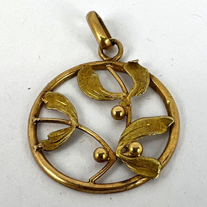 French Mistletoe Leaves and Berries Love 18K Yellow Gold Charm Pendant