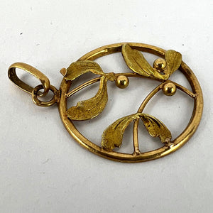 French Mistletoe Leaves and Berries Love 18K Yellow Gold Charm Pendant