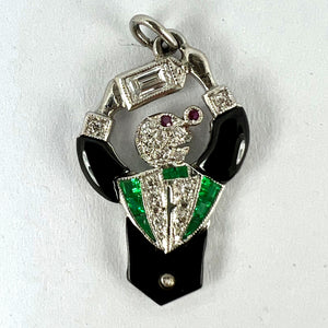 Art Deco Platinum Diamond Onyx Emerald Ruby Cocktail Waiter Charm Pendant