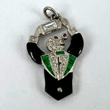 Load image into Gallery viewer, Art Deco Platinum Diamond Onyx Emerald Ruby Cocktail Waiter Charm Pendant
