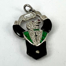 Load image into Gallery viewer, Art Deco Platinum Diamond Onyx Emerald Ruby Cocktail Waiter Charm Pendant
