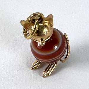 Vintage 18K Yellow Gold Banded Agate Bead Cat Charm Pendant