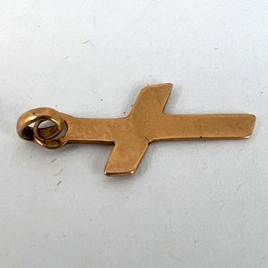 French 18K Yellow Gold Angled Cross Charm Pendant