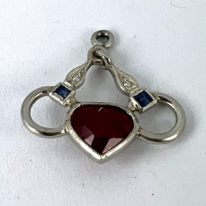 Art Deco Love Heart Snaffle Bit Platinum Diamond Sapphire Ruby Charm Pendant
