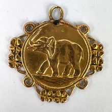 Load image into Gallery viewer, French Good Luck Elephant Four Leaf Clover 18K Yellow Gold Lucky Charm Pendant
