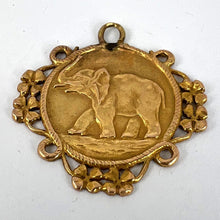 Load image into Gallery viewer, French Good Luck Elephant Four Leaf Clover 18K Yellow Gold Lucky Charm Pendant
