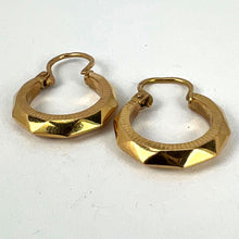 Load image into Gallery viewer, Vintage French 18 Karat Yellow Gold Lever Back Faceted Hoop Earrings

