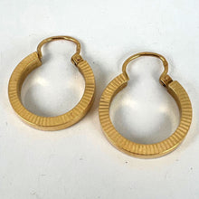 Load image into Gallery viewer, Vintage French 18 Karat Yellow Gold Lever Back Ridged Hoop Earrings
