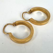Load image into Gallery viewer, Vintage French 18 Karat Yellow Gold Lever Back Ridged Hoop Earrings
