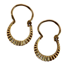 Load image into Gallery viewer, Vintage French 18 Karat Yellow Gold Lever Back Ridged Hoop Earrings
