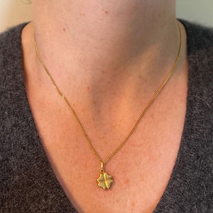 Vintage Puffy Shamrock Lucky Four-Leaved Clover 18K Yellow Gold Charm Pendant
