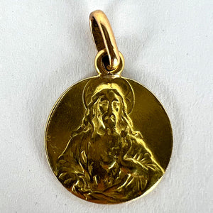 French Sacred Heart Madonna and Child 18K Yellow Gold Medal Pendant
