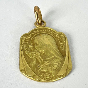French Religious 18K Yellow Gold St Therese Charm Pendant